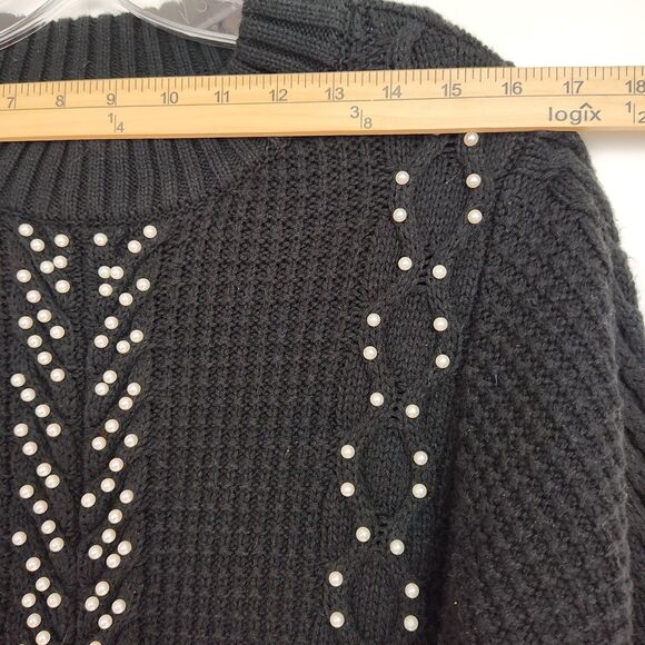 Roaman's Sweater Women's 14/16 Black Pearl Accents Cable Knit Pullover Crew - Picture 3 of 9